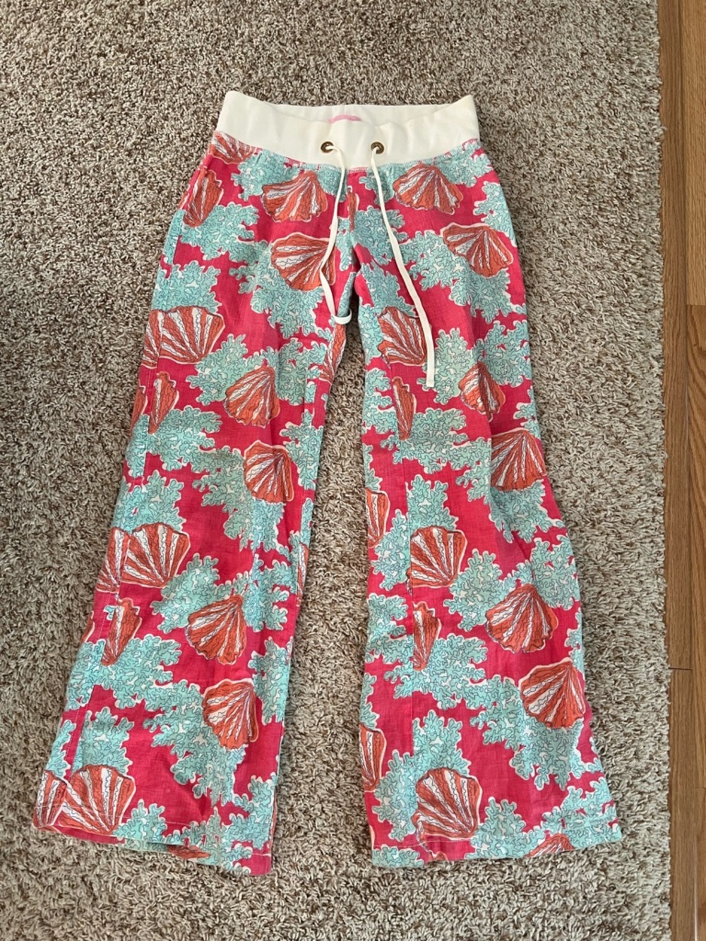 Lilly Pulitzer Seashell & Coral Linen Beach drawstring Pants size small